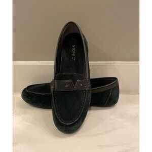 Vionic Navy Womens Flats Slip on Loafers Size 9.5 Orthotic Footbed Suede Look